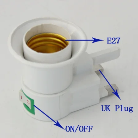 30pcs E27 UK Plug Adapter With Power On-Off Control Switch E27 Socket Lamp Base Lamp Socket