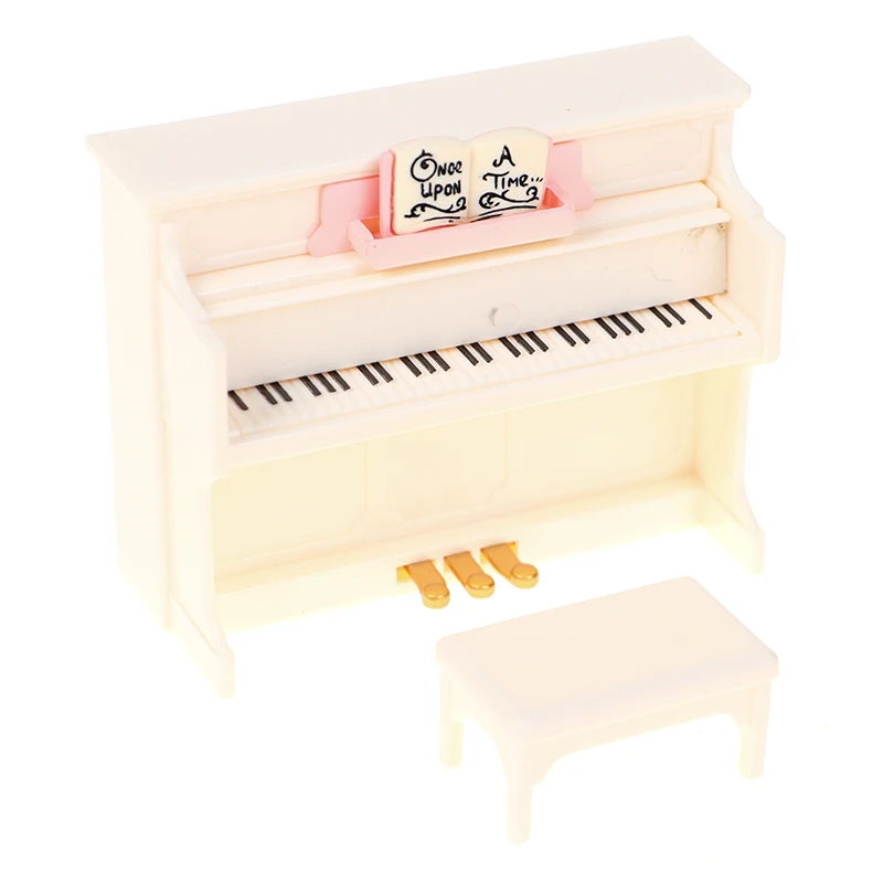 1/12 Dollhouse Mini Piano with Stool Musical Instrument Model for Doll House Accessories Decor Miniature Retro Piano Set