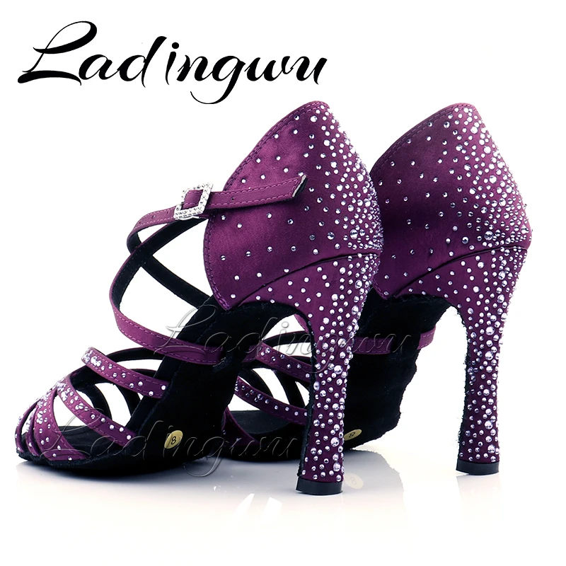 Ladingwu-zapatos de baile latino para mujer y niña, calzado de Salsa, Tango, deportes de interior, baile de salón profesional violeta, novedad