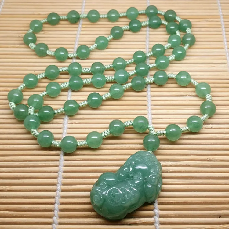 Beautiful Green  Jade brave troops Pendant Amulet Mala Bead Necklace Lucky Hanging