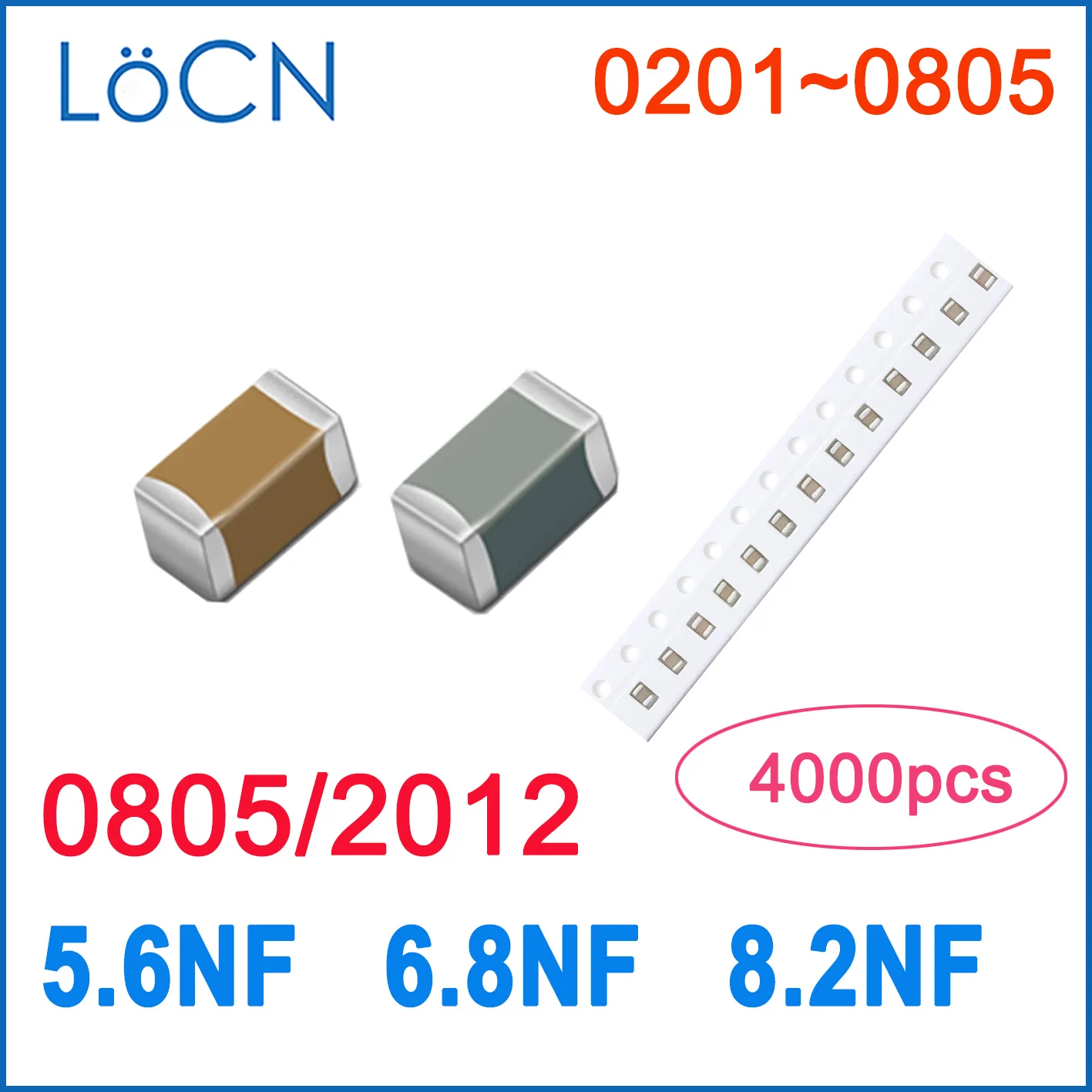 

4000PCS 0805 2012 X7R 5.6NF 6.8NF 8.2NF RoHS 16V 25V 50V 10% SMD Capacitor High quality