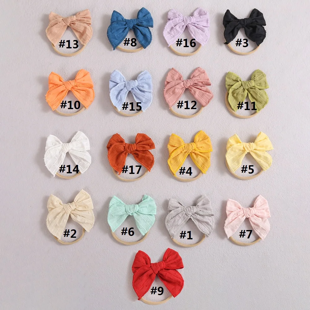 36pc/lot 2021 New Cute Cotton Dot Bows Headband Nylon Baby Turban Girls Solid Lace Bow Hairpins Newborn Knotbow Nylon Headbands