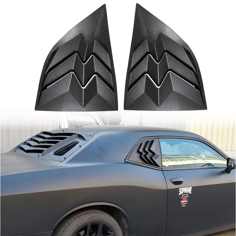 Rear Side Window Scoop Louvers For 2008-2021 Dodge Challenger , ABS Window Visor Cover, Sun Rain Shade Vent Matte Blackr (2PCS )