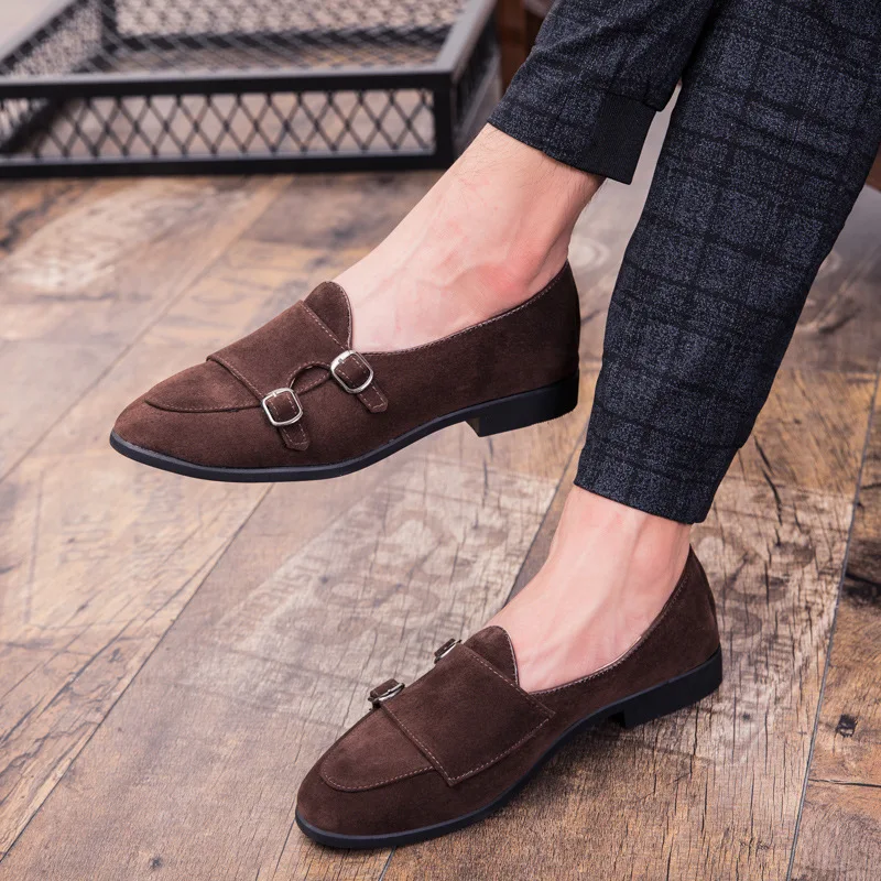 Double Monk Strap Shoes Brown Dress Loafers Men Dress Shoes Italian Wedding Dress 2021 Coiffeur Office Shoes Men Formal Dress