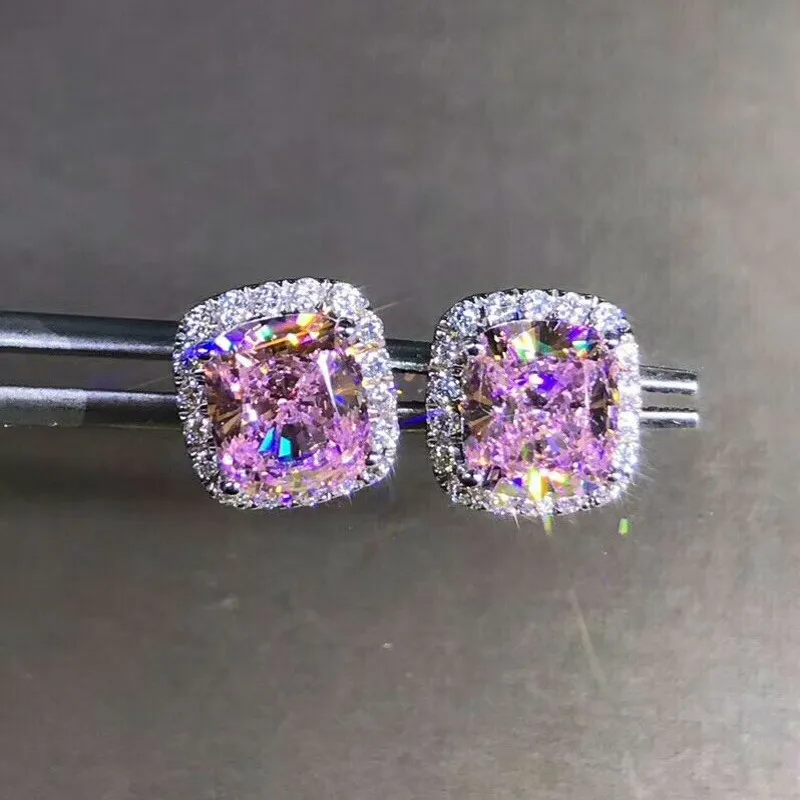 Trendy 2ct Lab Pink Diamond Stud Earring Real 925 sterling silver Jewelry Engagement Wedding Earrings for Women men Party Gift