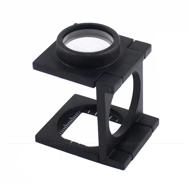 

K9 Optical Glass Lens Magnifier With Scale Zinc Alloy Black Paint Three Folding Cloth Magnifying Glass Loupe