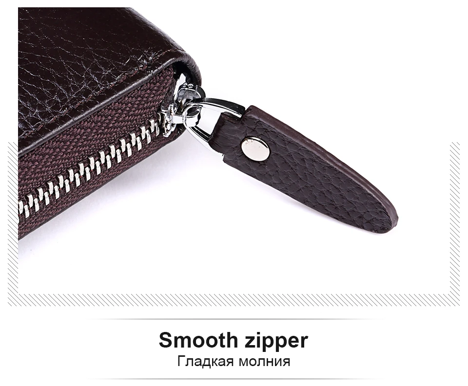 HUMERPAUL Echtes Leder Geldbörse RFID-blockierende Clutch-Tasche, Geldbörse, Kartenhalter, Münzgeldbörse, Reißverschluss, männlich, lang, Schwarz/Kaffee-Geldbörse – Detail 8