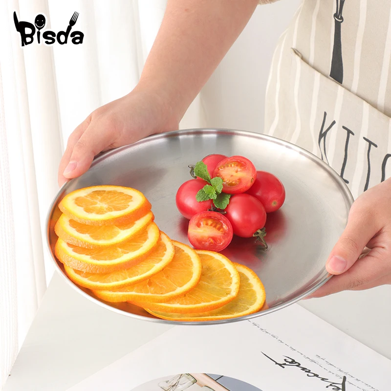 Stainless Steel Dinner Plates Gold Dessert Fruit Dish Round Salad Trays Snack Dish Serving Tray Candy Food Storage