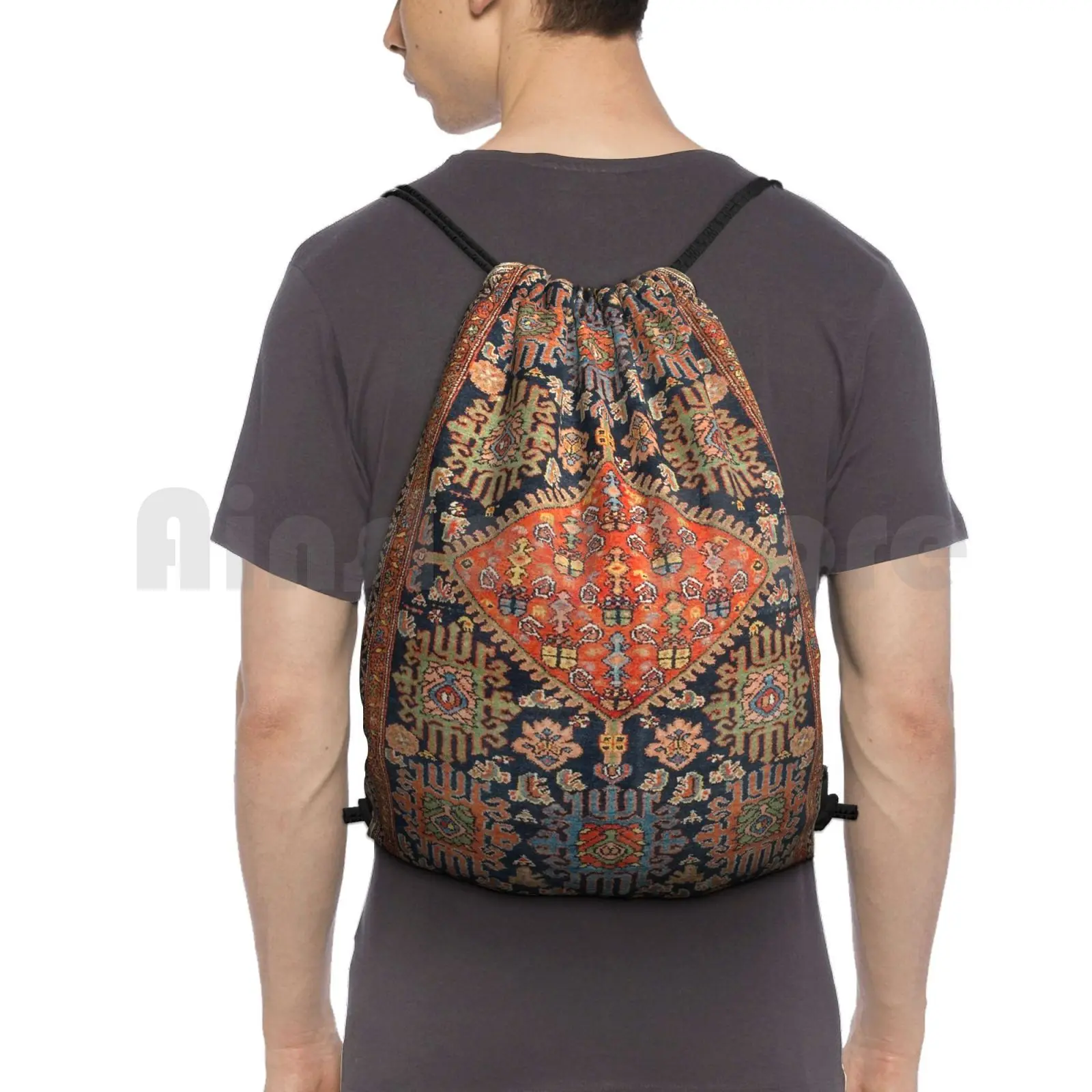 

Hamadan Antique West Persian Rug Print Backpack Drawstring Bag Riding Climbing Gym Bag Vintage Vintage Rug Carpet Persian