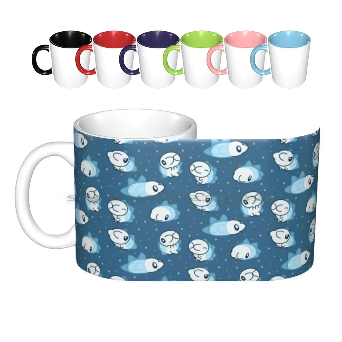 Snom Snom Ceramic Mugs Coffee Cups Milk Tea Mug Snom Sword Shield Ice Bug Cute Chibi Repeating Tile Blue White Snow Galar