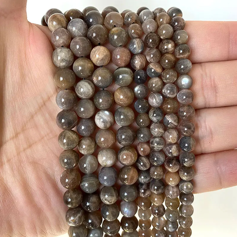 الجملة AAA 100% الطبيعي الأسود قطاع Sunstone حجر مستدير الخرز لصنع المجوهرات قلادة سوار ذاتي الصنع 4/ 6/8/10 مللي متر #3