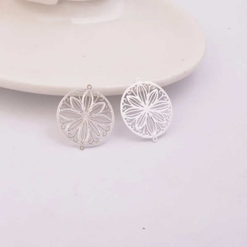 50 Stück AC9198 20*23mm Runder Blumen-Charm-Verbinder aus Metall-Messing für Schmuck, Ohrringe und Armbänder – Detail 7