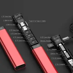 Budi 9 in 1 Multi-functional Data Cable Storage Stick Conversion Head Portable USB Box 65W Charger For Huawei Apple