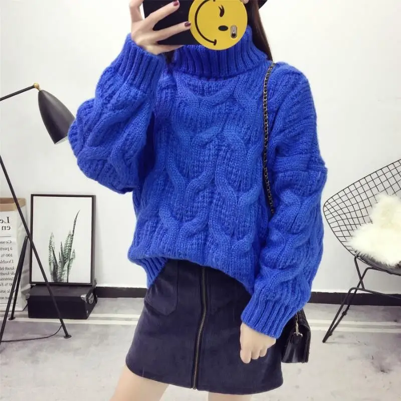 Thicken Twist Turtleneck Sweater Knitwear Women\'s 2023 Winter New Loose Long-sleeve Pullover Warm Short Sweater Casual Tops