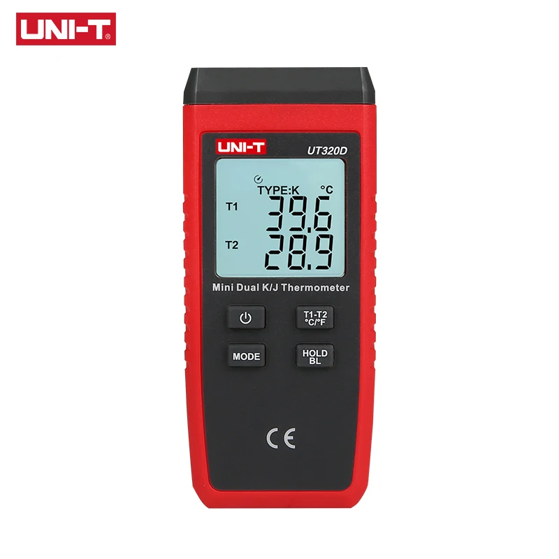 UNI-T UT320A UT320D Mini Contact Type Digital Thermometer Dual Channel K/J Temperature Meter LCD Backlight Data Hold Thermostat