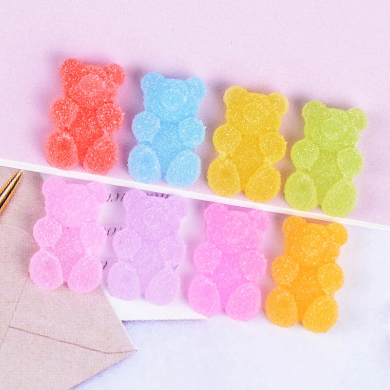 50pcs/Lot Fashion Cute Resin Soft Gummy Sugar Bear Pendant Flatback Charms For Woman Girls Cartoon Jewelry Findings DIY Earring