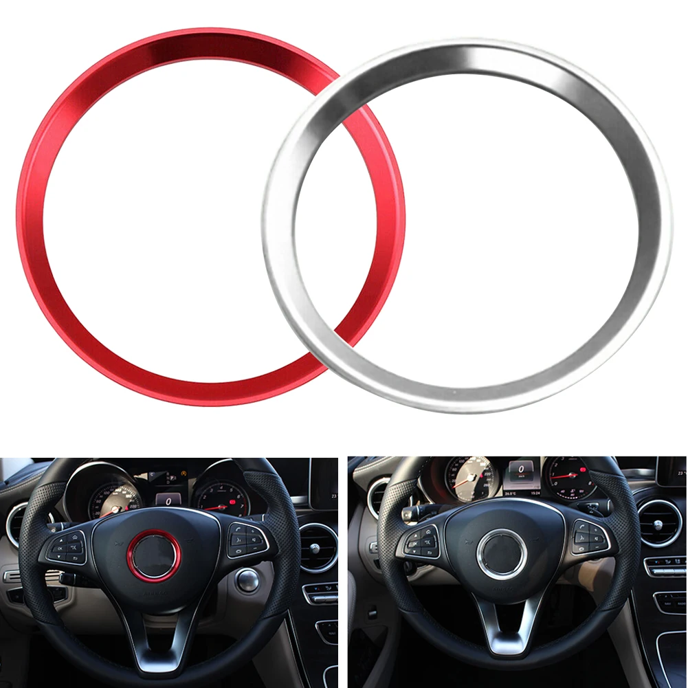 Car Steering Wheel Center Decor Ring Logo Cover Trim for Mercedes Benz C E CLA GLA GLC Class Red/Silver