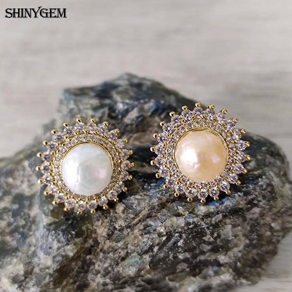 ShinyGem Natural Baroque Pearl Earrings For Womens  Hand Cut Craft RoundBeads  Fashion Jewelry Party Luxury Accessories Earring