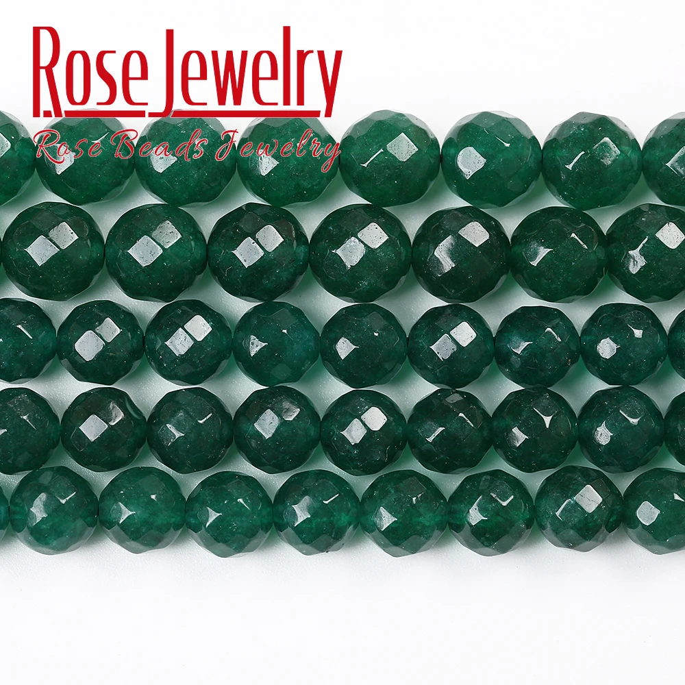 

Wholesale Natural Stone Faceted Green Jades Round Loose Beads 6 8 10 12MM 15"strand For Jewelry Making DIY Bracelet Accessories