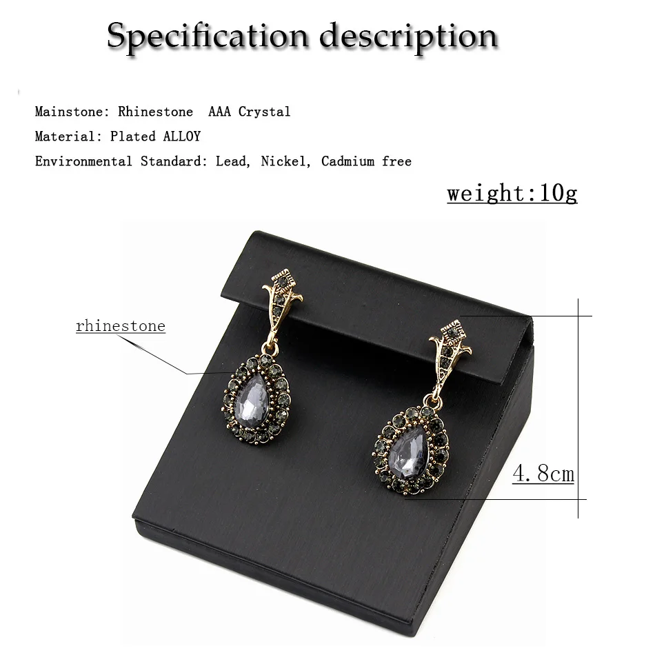 Sunspicems 2021 Bohemia Women Earring Small Full Grey Crystal Antique Gold Color Turkish Vintage Party Bridal Jewelry Gift