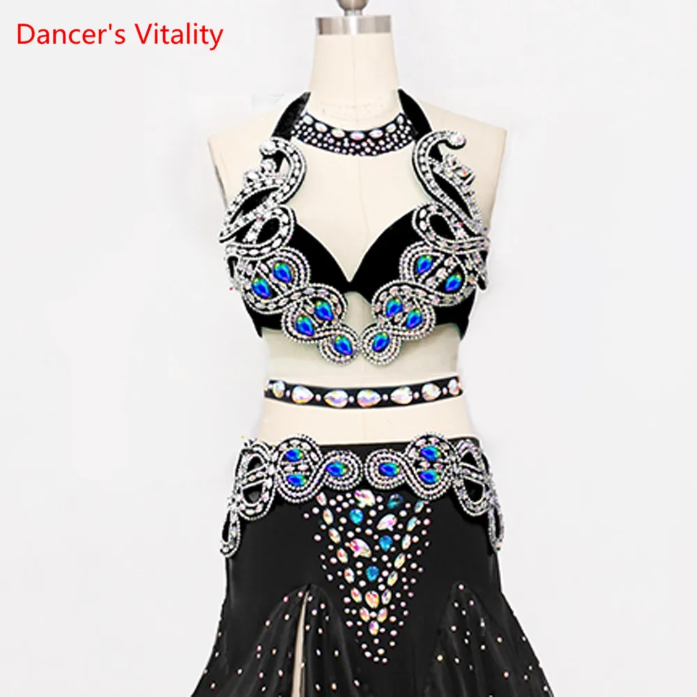 Personal Luxury Belly Dance Suits Bra+blet+Necklace+skirt 4pcs Set for Women Belly Dance Competition Clothing Oriental Costumes