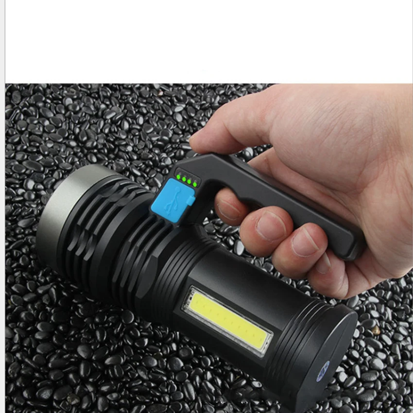 Faretto ricaricabile, torcia a LED con proiettore lato sinistro, Display di alimentazione, 4 modalità, proiettore faretto portatile per la casa