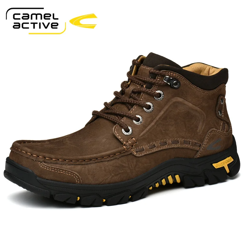 Camel Active Men Boots Genuine Leather Men Outdoor Boots Handmade Waterproof Working Ankle Boots High Top Men Shoes Size 38-47