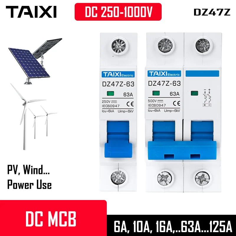 Interruttore automatico DZ47 DC 120V 200V 250V 500V protezione della carica solare interruttore automatico di cortocircuito 6A 10A 16A 25A