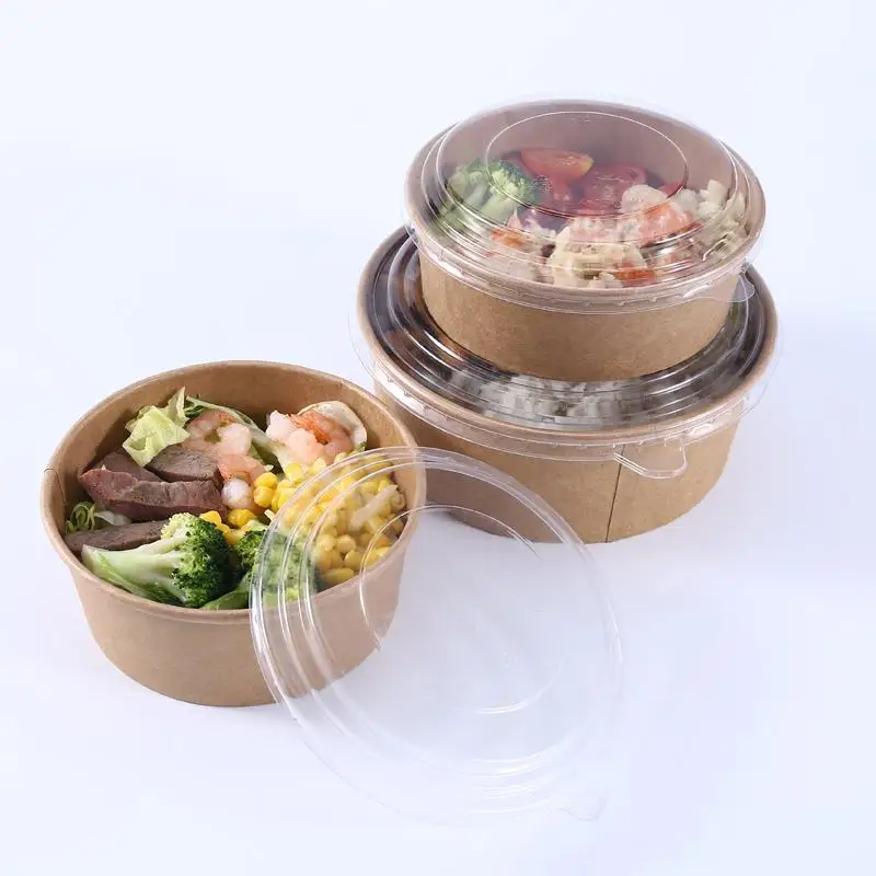 

50pcs/pack Big Size Disposable Paper Bowl Fruit Salad Fast Food Package Takeaway Food Storage Package With Plastic Lid ZQ021