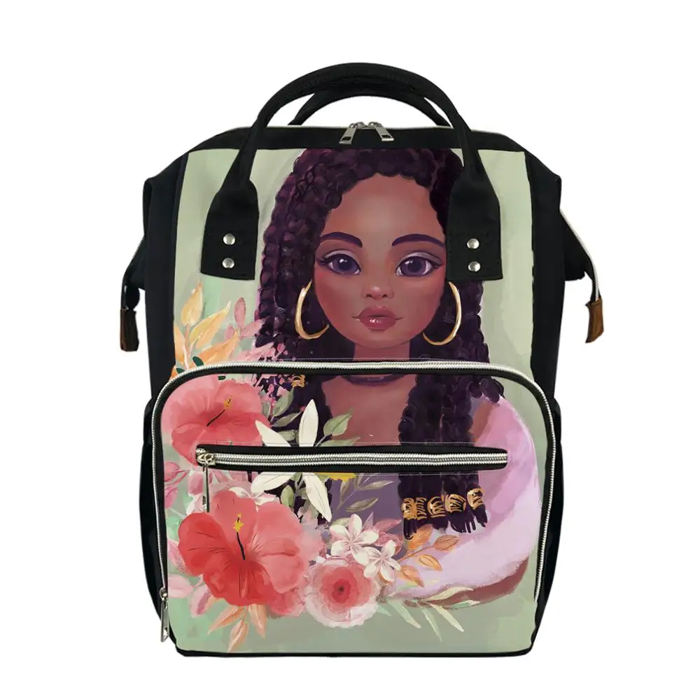 ELVISWORDS Brand Custom Mommy Bag African Girl Printing Backpack Large Capacity Baby bottle Mother Bag Mother and Baby Backpacks