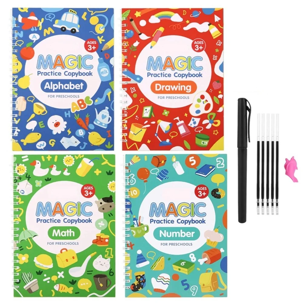 Cuaderno mágico reutilizable para Aprendizaje de caligrafía, libro de práctica de pintura en inglés, escritura de caligrafía para niños de 3 a 8