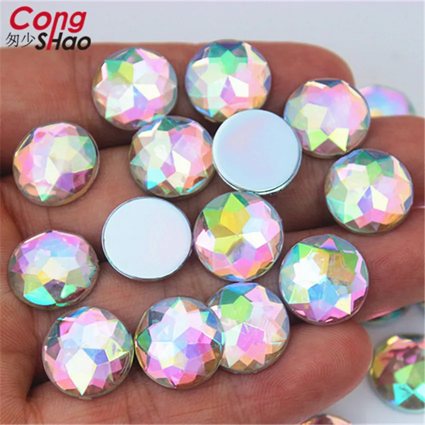 Cong Shao 100pcs 10mm Colorful Round Stones And Crystals Flatback Acrylic Rhinestone Trim Scrapbook Wedding Dress Button ZZ752