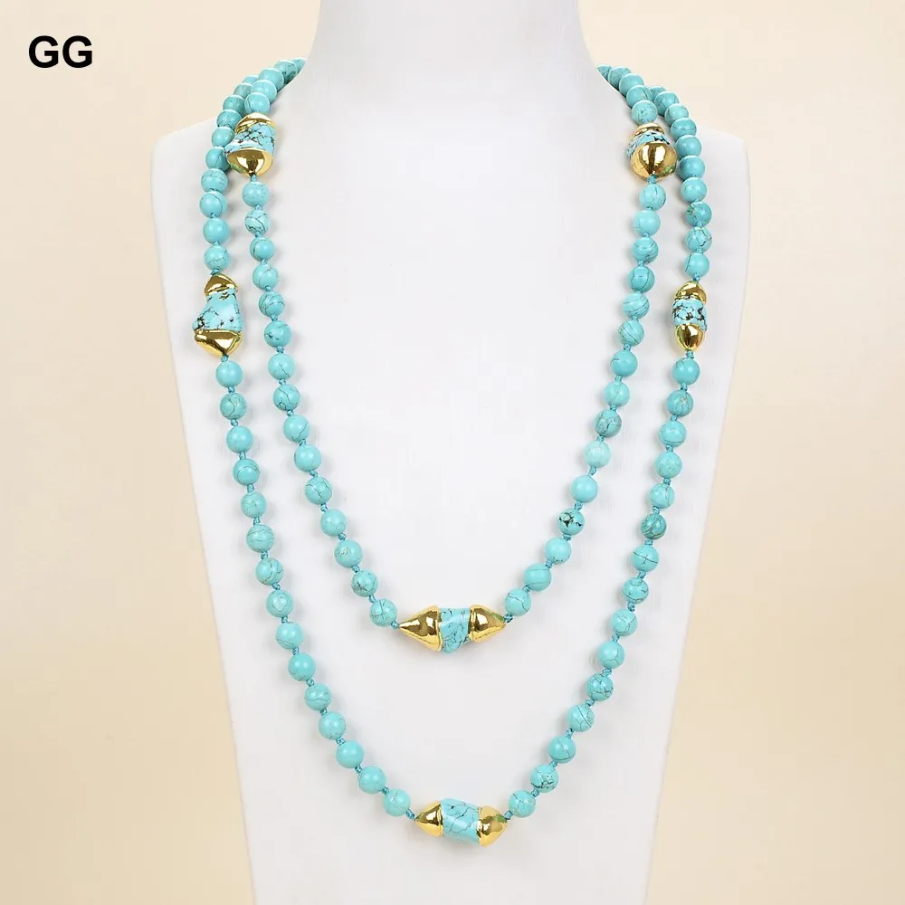 

Длинное бирюзовое ожерелье G-GJewelry, 52 дюйма, цвет желтого золота