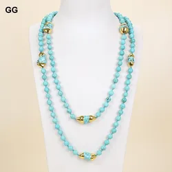 G-GJewelry 52'' Blue Turquoises Yellow Gold Color Plated Freeform Turquoise Long Necklace
