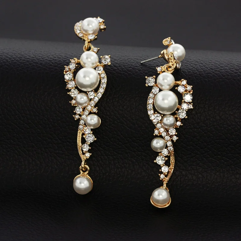 BLIJERY Fashion Simulated Pearl Crystal Statement Wedding Earrings for Women Prom Jewelry Bride Drop Earrings Boucles d\'oreill