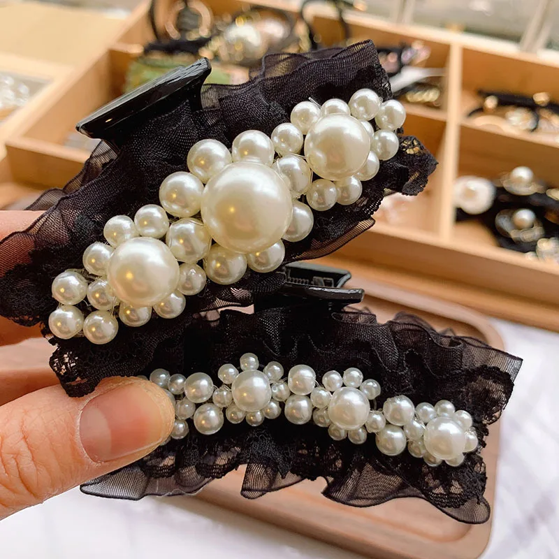 

Fashion Girls Lace pearls beads Hair Claws Beam Hairpin Women Hair Accessories Beauty Hair Crab Clamp Headwear cute Hair Clip