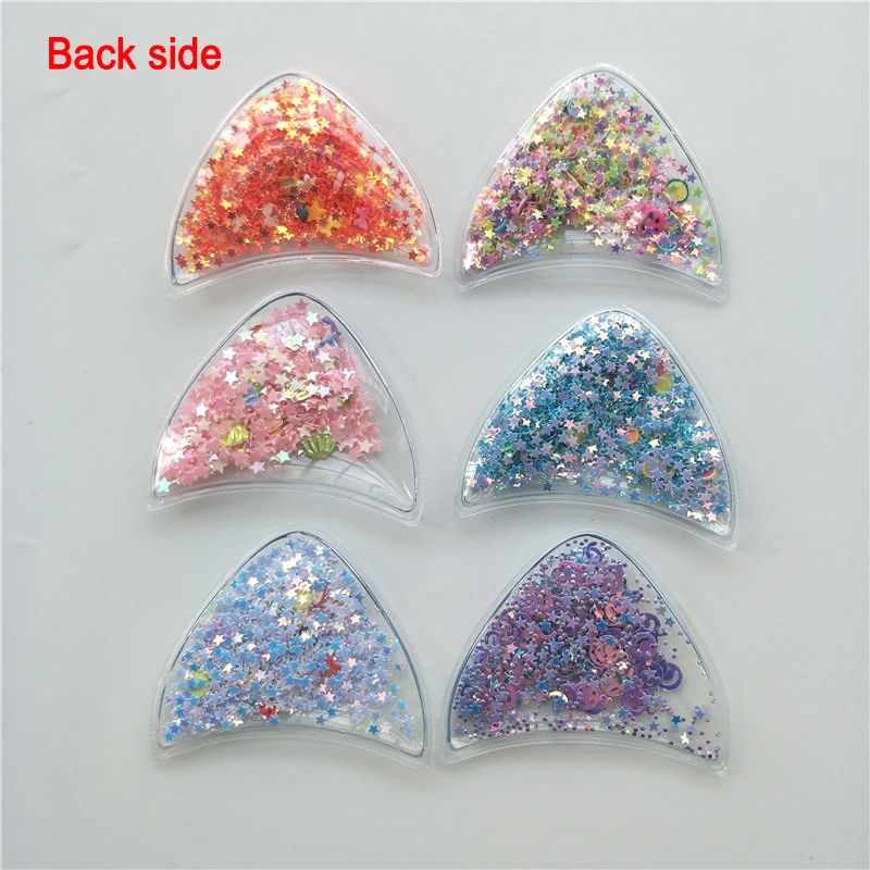 12pcs/lot 6*5.5cm Transparent Rabbit Ear Sequins Quicksand Patches Appliques for Girls DIY hairband Accessories