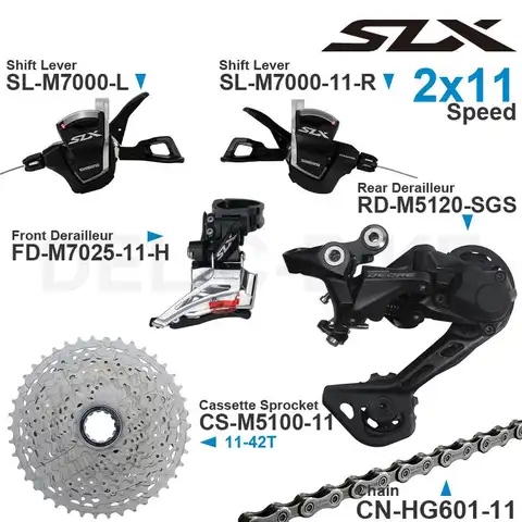 SHIMANO SLX M7000 2x11 Speed Groupset include cambio M7000 deragliatore anteriore M5120 deragliatore posteriore M5100 cassetta 42T e catena