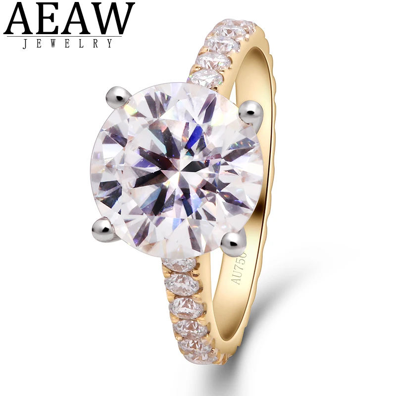 

4.0 carat 10 mm Round Excellent Cut DEF Color VS CVD HPHT Lab Diamond Engagement Ring for Women Solid 14K Yellow Gold With IGI