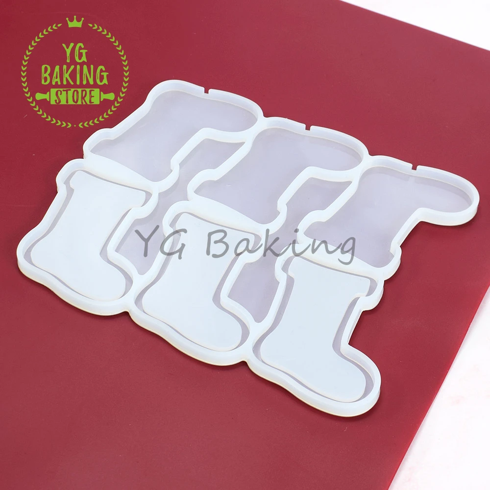 New Christmas Socks Design Silicone Lollipop Mold Epoxy Resin Candy Cake Mould Cake Decorating Tools Kitchen Bakeware