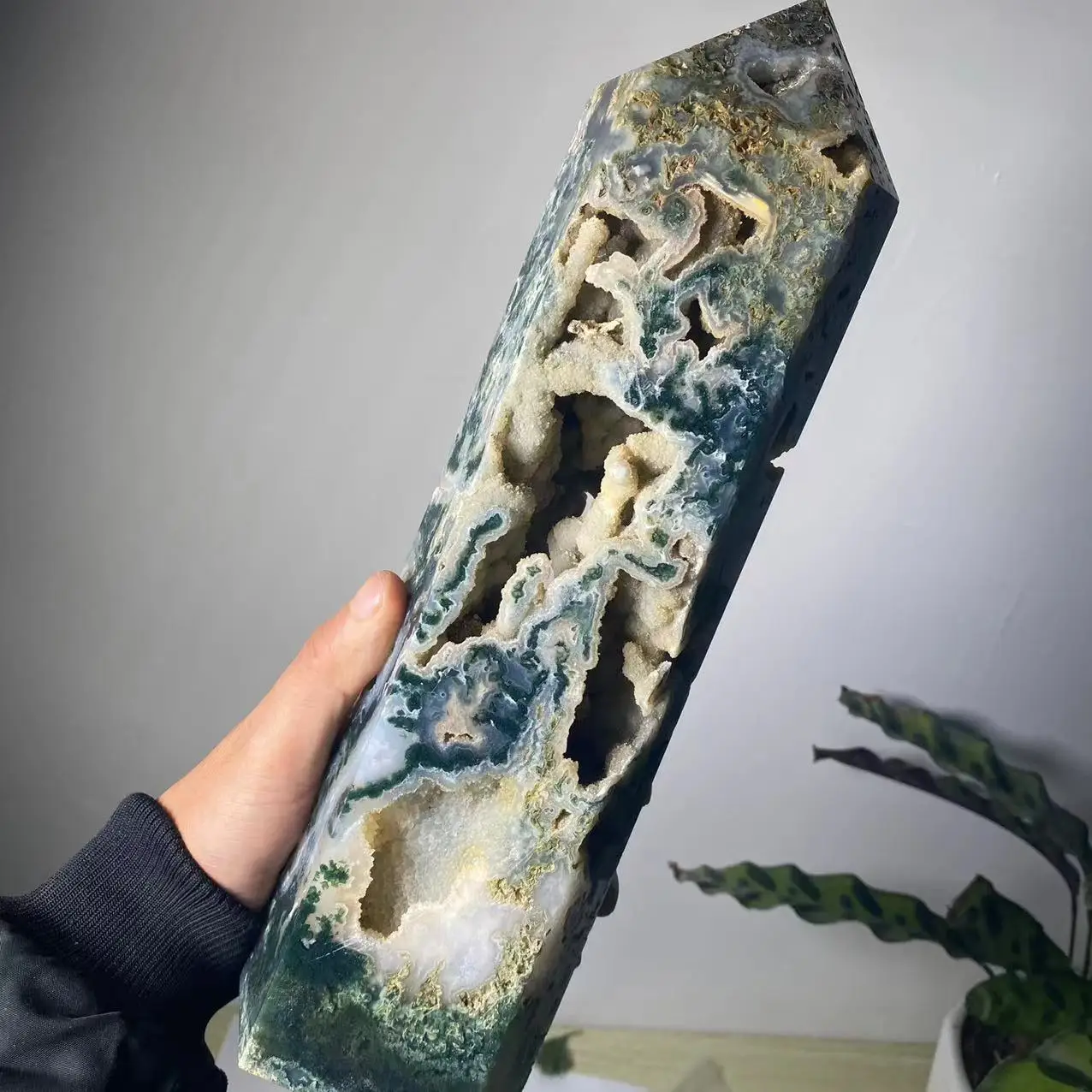 Natural Large Moss Agate Crystal Tower Natural Crystal Wand Reiki healing