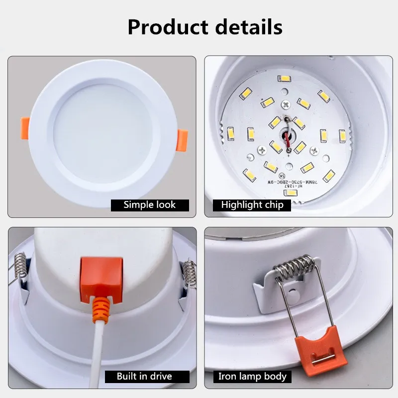 Downlight redondo de alumínio ultra fino, iluminação LED embutida, mancha branca, 3W, 5W, 7W, 9W, 12W, 15W, 18W, CA 220V