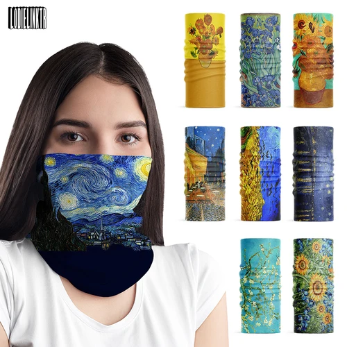 Nueva pintura al óleo, Bandana facial para mujer, arte Van Gogh, anillo Retro, bufanda, polaina para el cuello, estrella, Luna, noche, girasol, pañuelo Tubular para la cabeza para hombre
