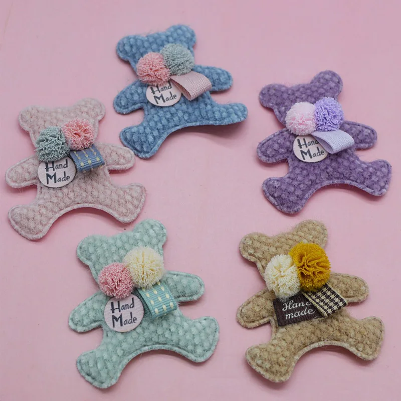Teddy Padded Kawaii Bear with BallHead, Appliques for Clothes, Sewing Supplies, DIY Hair Clips, 5.5x6.8cm, 10Pcs