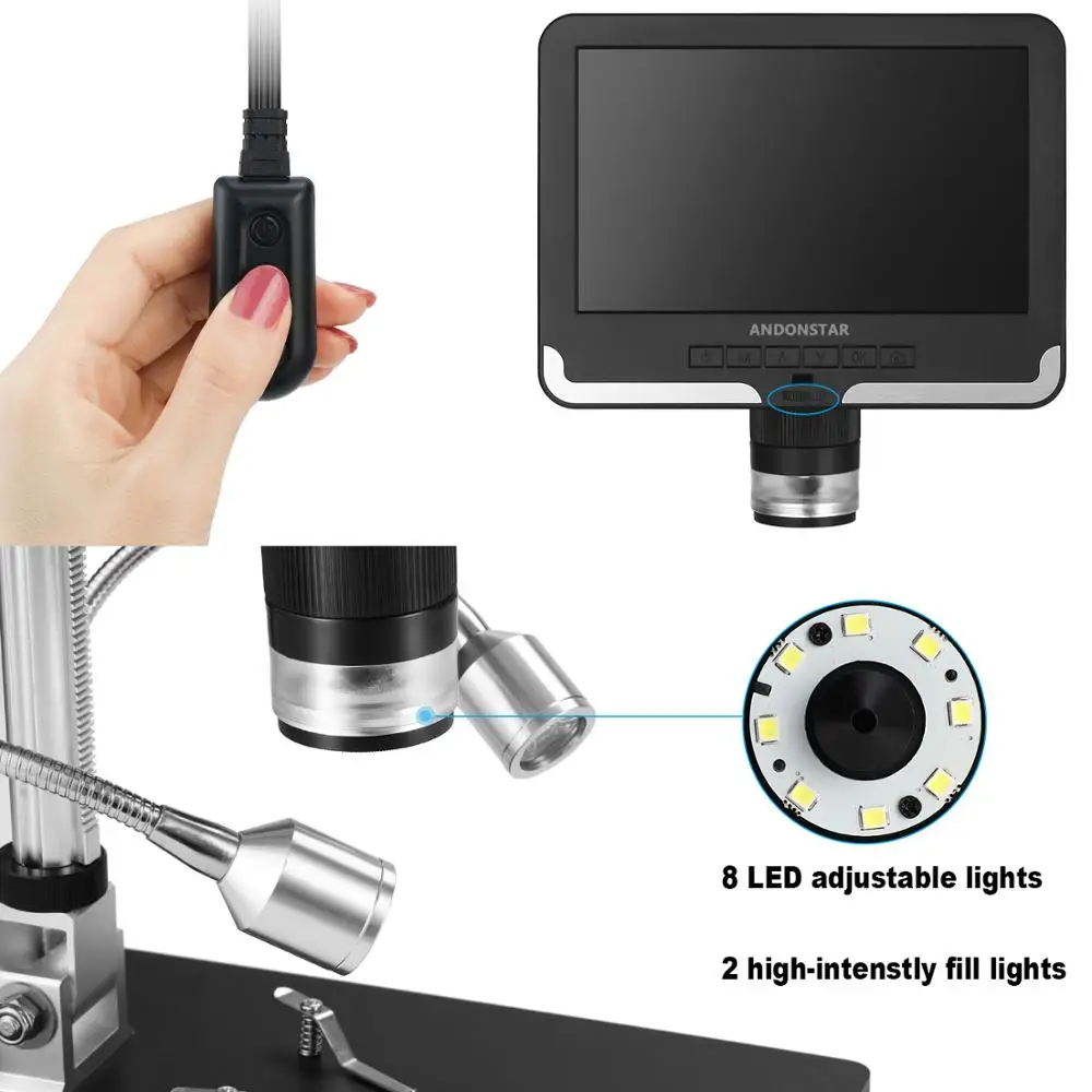 Andonstar AD206 Digital Microscope Long Lens for phone Repairing SMD/SMT with 7 inch LCD Display 1080P Scope for Soldering Tools