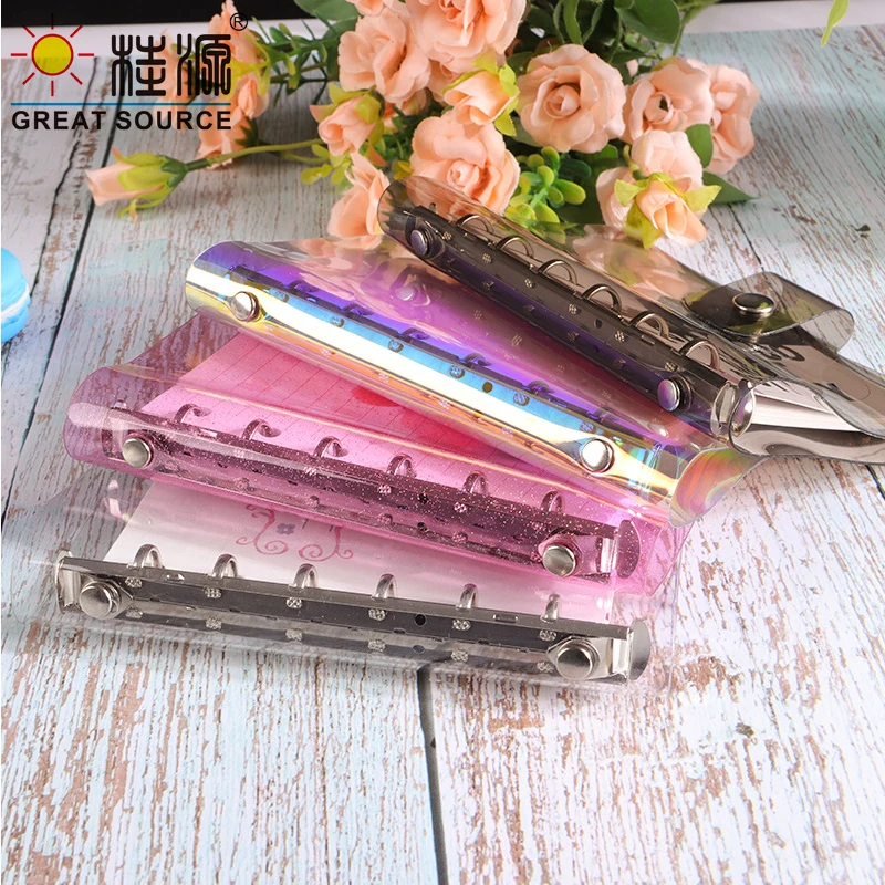 MQQ Holographic Color Journal Covr 6 Rings Transparent Ring Binder Folder Pvc Clear Folder A5/a6/A7 Diary Cover Journal Binder