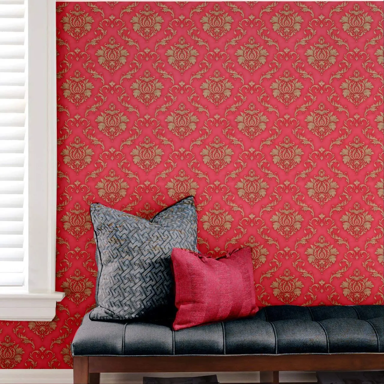 Hdhome Rood Goud Damasks Schil En Stok Behang Pvc Waterdichte Muur Decor Vinyl Removal Zelfklevende Contact Papier Decoratieve