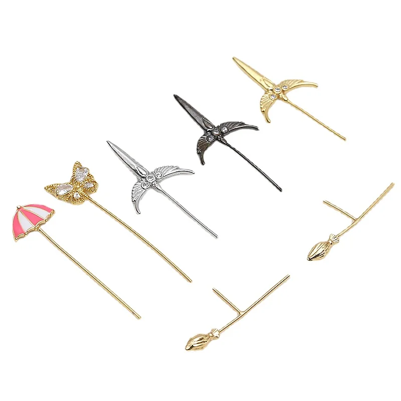 1pcs Copper plated 18K gold power staff umbrella witch broomstick samurai sword  DIY hand jewelry baroque pearl accessories