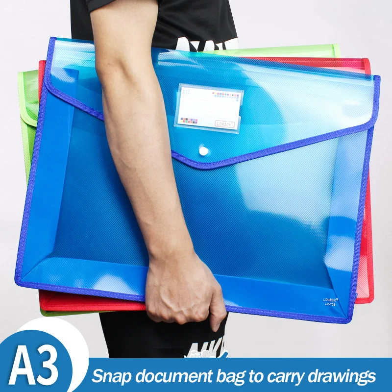 Bolsa de documentos A3 Extra grande, bolsa de botón a presión, 8k, papel de dibujo, archivo de datos Simple, pintura, almacenamiento de trabajo,