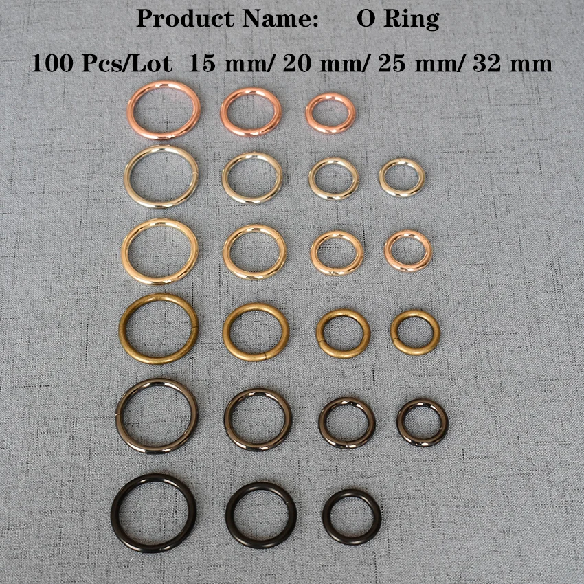 

100 Pcs/Lot 15mm 20mm 25mm 32mm O Ring Metal Buckle for Handbag Strap Dog Chain Webbing Snap Clasps Purse Bag Handle OR69506